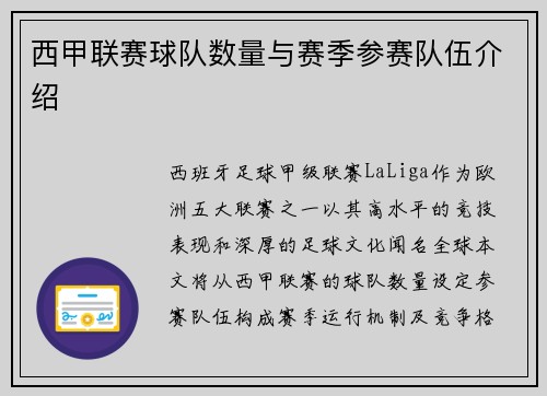 西甲联赛球队数量与赛季参赛队伍介绍