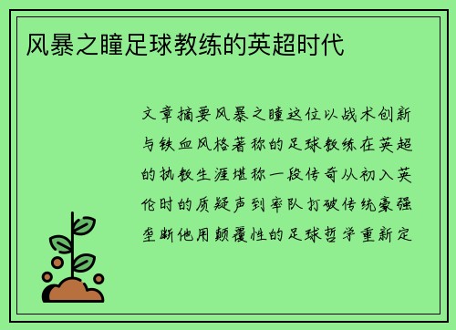 风暴之瞳足球教练的英超时代